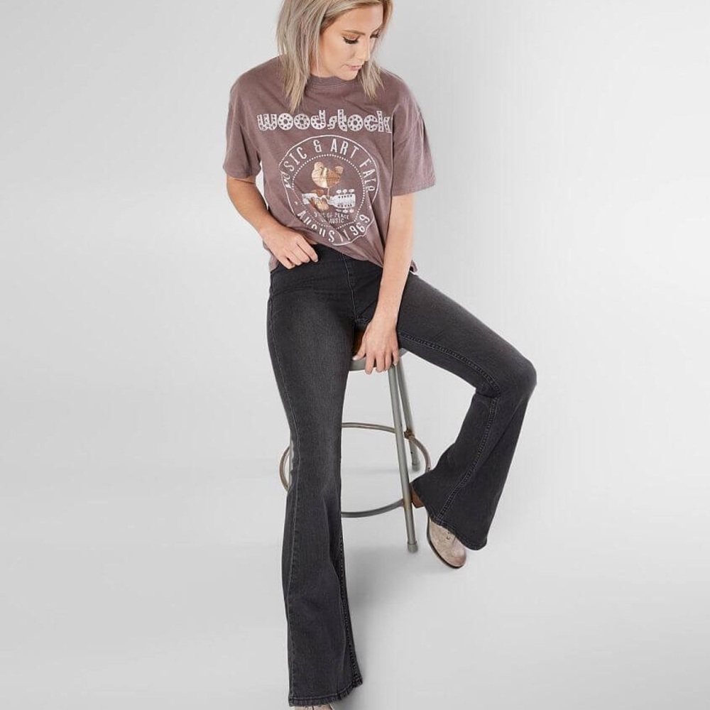 NEWBURY KUSTOM Black Wash Flare Pull-on Jeans.